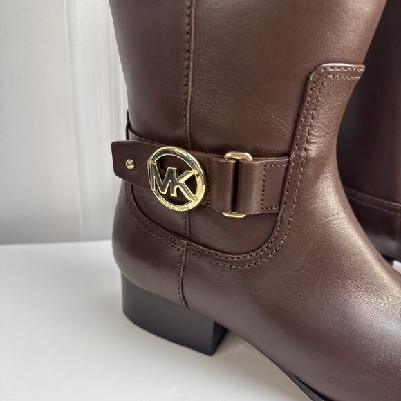 Michael Kors Harland Knee High Riding Boots Brown Leather 5M Wide Calf NWB - Picture 6 of 12